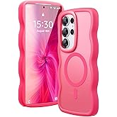 Amzfield for Samsung Galaxy S25 Ultra case Compatible with Magsafe Wavy Cute Design Magnetic Translucent Matte Hard Back Silicone Bumper Protective Phone Case for S25 Ultra Women Girls, Hot Pink