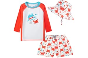 CUTECOTTON Baby Toddler Boys UPF 50+ Rashguard Set Swimsuit with Sun Hat Bathing Suit Swimwear for Beach Pool Sun Protection