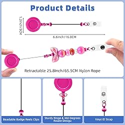 60pcs Rose Pink Beadable Badge Reels Making Kits