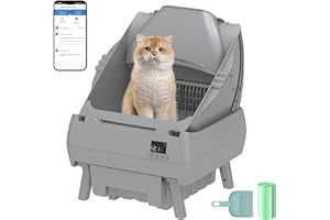 CEGIMUS Automatic Cat Litter Box Self Cleaning - APP Control, Open-Style Design, Smart Health Monitor, Suitable for Medium Cats and Kittens, Safe Anti-Pinch, Quiet, A Lifelong Companion - Grey