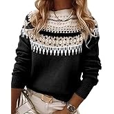 Womens Fair Isle Sweaters Vintage Argyle Iceland Norway Sweater Colorful Crew Neck Long Sleeve Pullover Jumper Tops