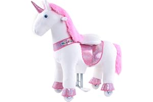 WondeRides Ride on Unicorn Horse Pink Pony Cycle Toy, 30.1 inch Height Plush Riding Pony Unicorn Toy Rocking Mechanical Walking Animal with Wheels No Battery for Kids Size 3 for 3 to 4 Years M331