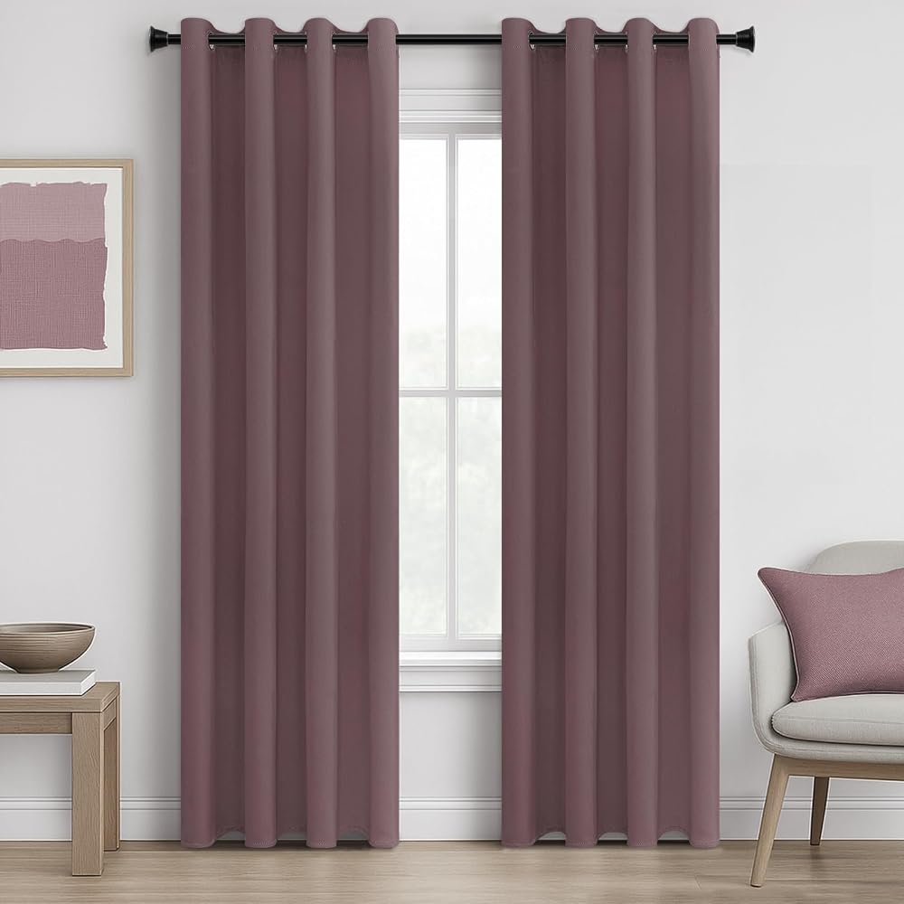 MRTREES Blackout Curtains 66x90 Inch 2 Panels Blush Pink Eyelet Thermal