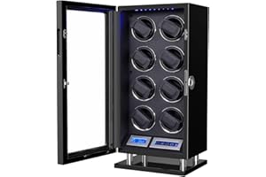 DUKWIN Watch Winder, Fingerprint Lock Automatic Watch Winder 6/8/9/12 with Smart LCD Touch Screen, Remote Control, Blue LED Light, Quiet Motor, and Adjustable Watch Pillows for Gentles and Ladies