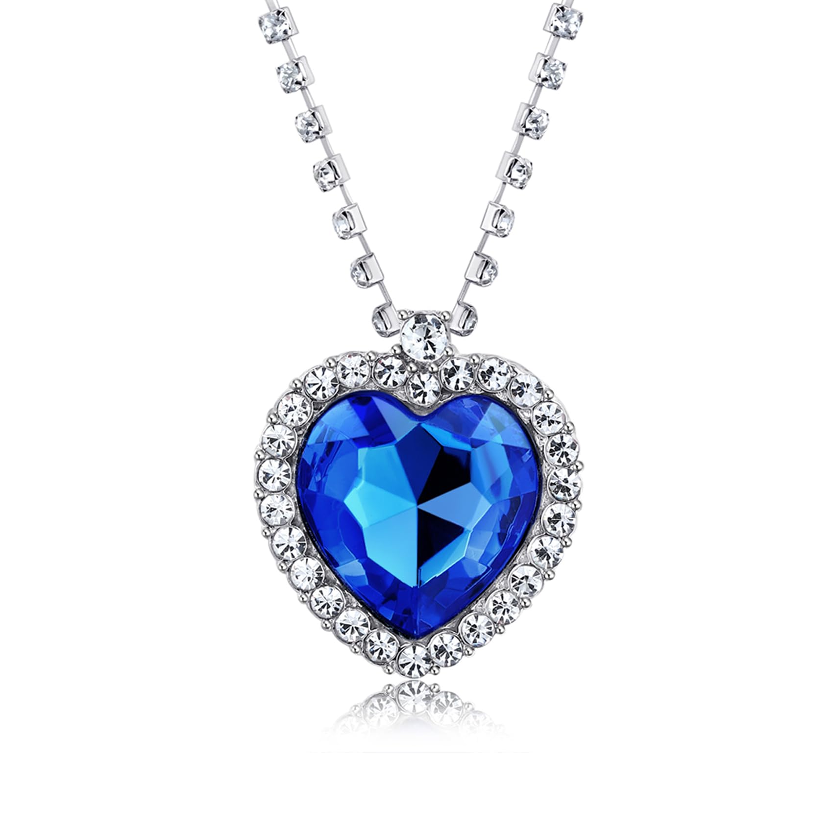 AILUOR Heart of The Ocean Neckalce, Royal Blue Crystal Created Sapphire Pendant with Silver Plated Necklace Jewelry (Blue)