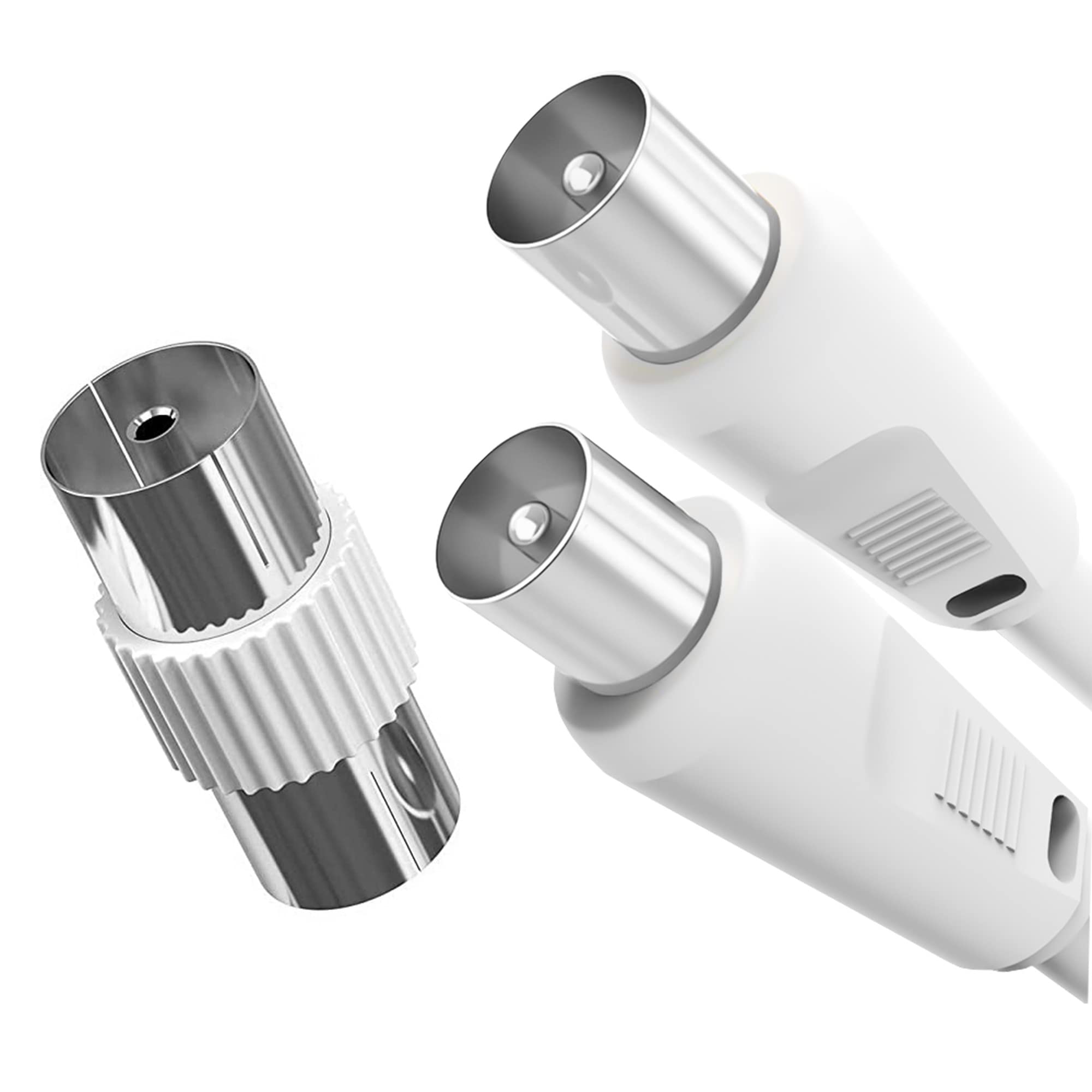 D.A.Y. Republic 5m TV Aerial Coax Cable with Female Adapter - Coaxial Satellite Antenna AV Lead Male to RF Connector Extension Silver FreeView, FreeSat, Sky Box, BT