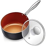 MICHELANGELO 3 Quart Saucepan with Lid, Ultra Nonstick Coppper Sauce Pan with Lid, Small Pot with Lid, Ceramic Nonstick Sauce