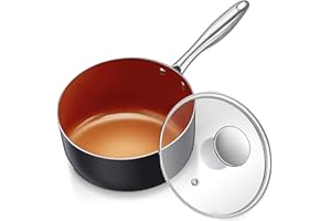 MICHELANGELO 3 Quart Saucepan with Lid, Ultra Nonstick Copper Sauce Pan with Lid, Small Pot with Lid, Ceramic Nonstick Saucep