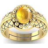 SirDaksh 9.25 Carat Natural Yellow Sapphire Gemstone Gold Plated Anniversary Ring For Men And Women