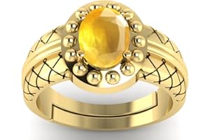 SirDaksh 9.25 Carat Natural Yellow Sapphire Gemstone Gold Plated Anniversary Ring For Men And Women