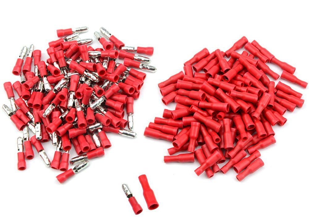 DollaTek 100Pcs(50 Pairs) 22-16 AWG Insulated Male Female Bullet Quick Splice Wire Terminals Wire Crimp Connectors Kit - Red