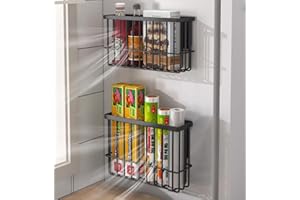 2 Pieces Kitchen Cabinet Door Storage Box, Self-Adhesive Storage Box, Wall Mounted Metal Storage Boxes,Cabinet/Bathroom/Fridg