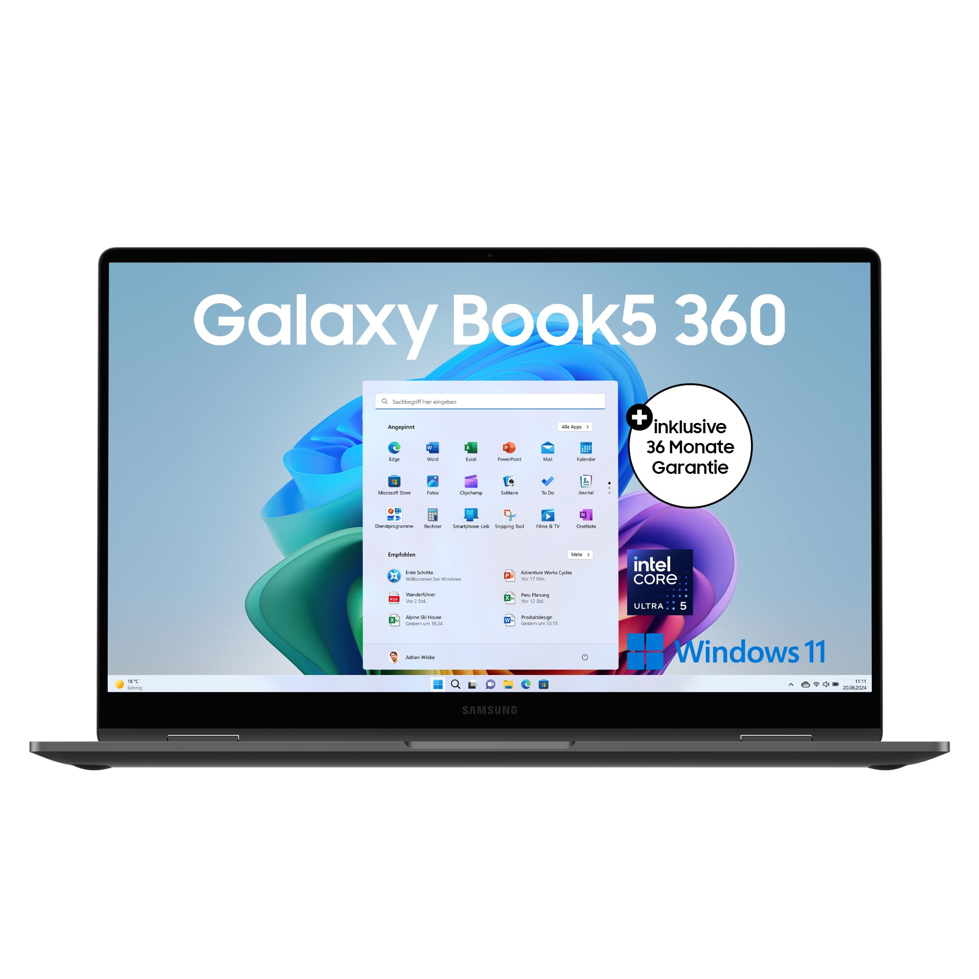 Samsung Galaxy Book5 360 15,6" 2-in-1-Laptop, Convertible AI-Notebook mit Intel Core Ultra 5 Prozessor, 16 GB RAM, 256 GB Speicher, Moonstone Gray, 3 Jahre Herstellergarantie [Exklusiv bei Amazon]
