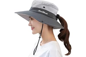 Ruqizhi Sun Hats for Women Ponytail Sun Hats UV Protection Fishing Hats Foldable Mesh Wide Brim UPF 50+
