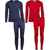 ONLY BOYS Thermal Underwear Set - 4 Piece Brushed Fleece Thermal Top and Long Johns for Boys