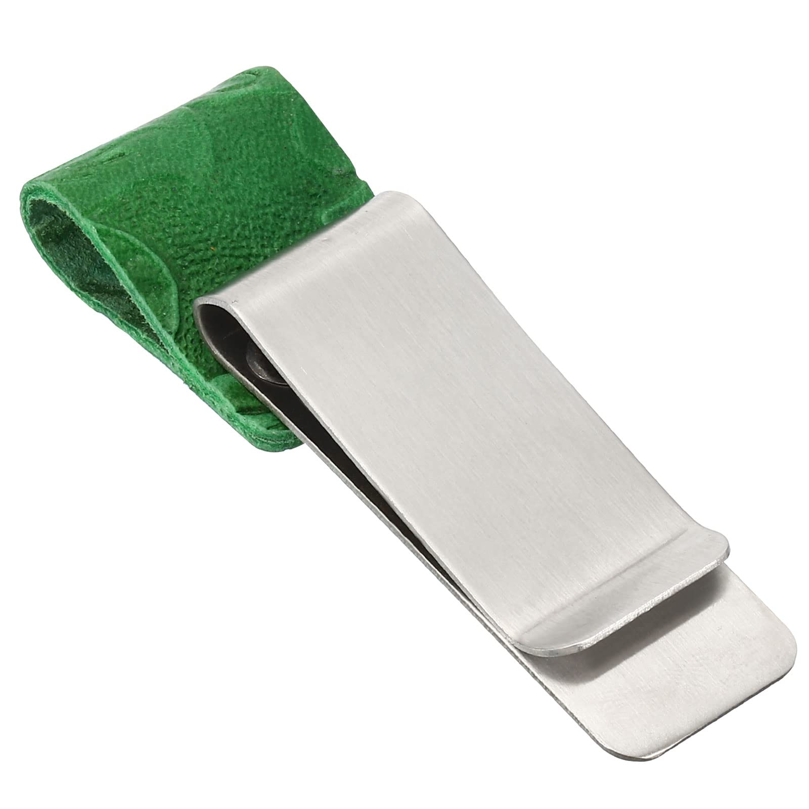 PATIKIL Pen Loop Clip for Notebook, Leather Traveler Journal Notebook Pencil Holder Carved Sleeve Bookmark with Stainless Steel Clip, Green