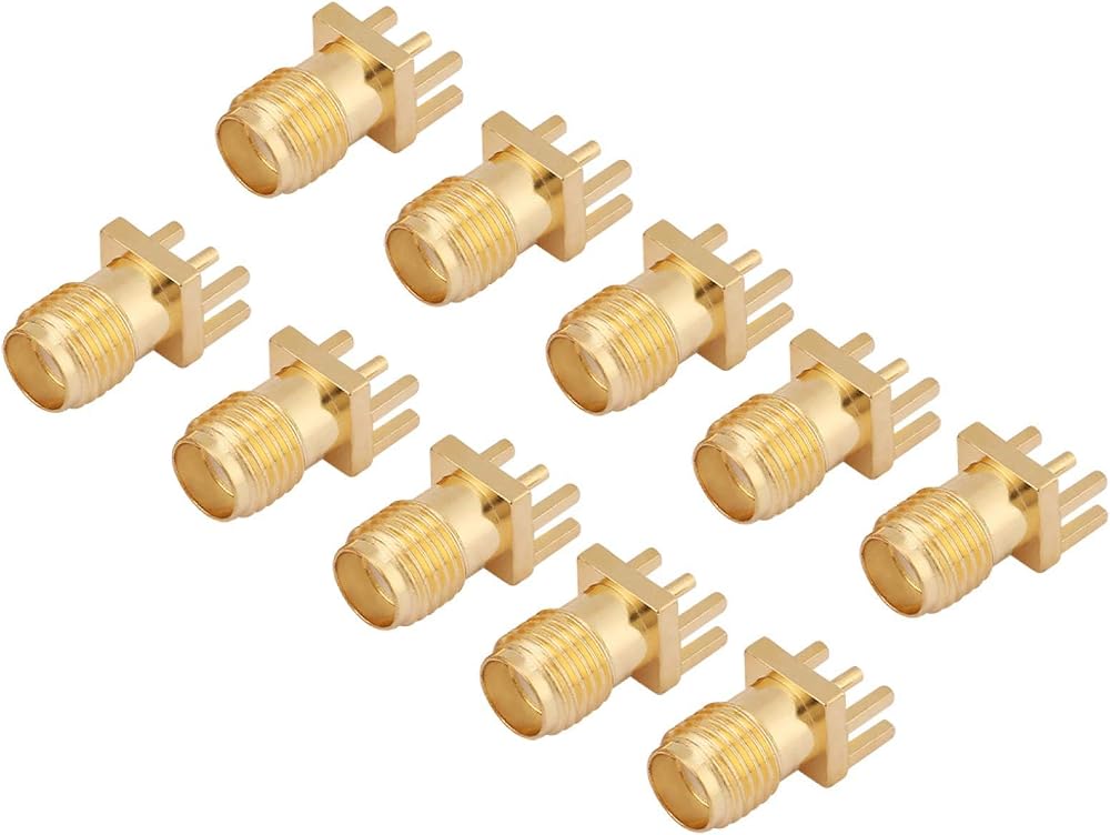 Fydun 10pcs SMA Female Base Connector Gold Plated Brass PCB Mount 50 Ohm RF