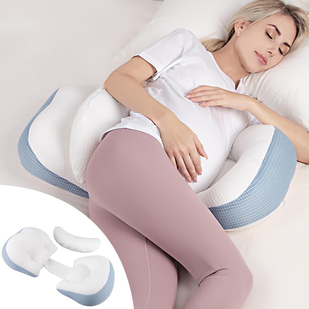 Chilling Home Pregnancy Pillows for Sleeping, Maternity Pillow for Belly, Adjustable and Portable Maternity Body Pillows for adults with Breathable Cover(Blue)