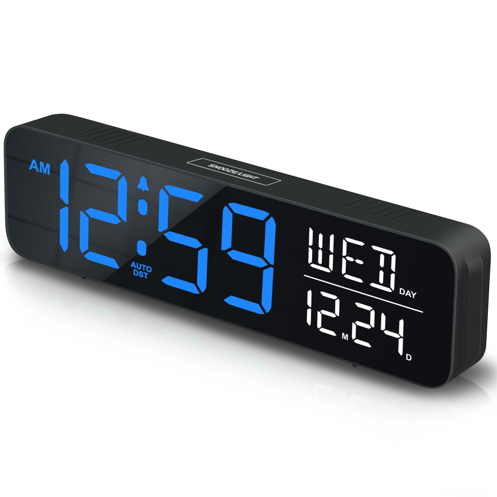Photo 1 of  (3) Peakeep Large Display Digital Alarm Clock for Bedrooms, Date Day of Week Calendar Desk Table Clocks for Living Room Office, Dimmable Plug in Electric Clock, 5 Volumes, Loud, Auto DST
