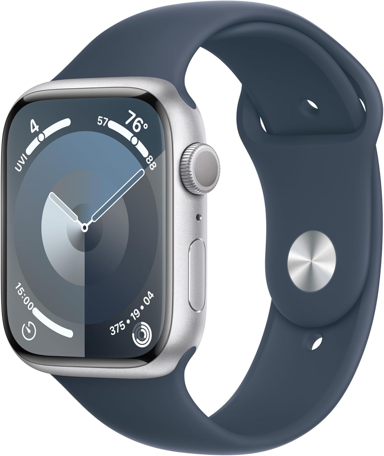 Photo 1 of Apple Watch Series 9 [GPS 45mm] Silver Aluminum Case with Storm Blue Sport Band S/M (Renewed Premium)