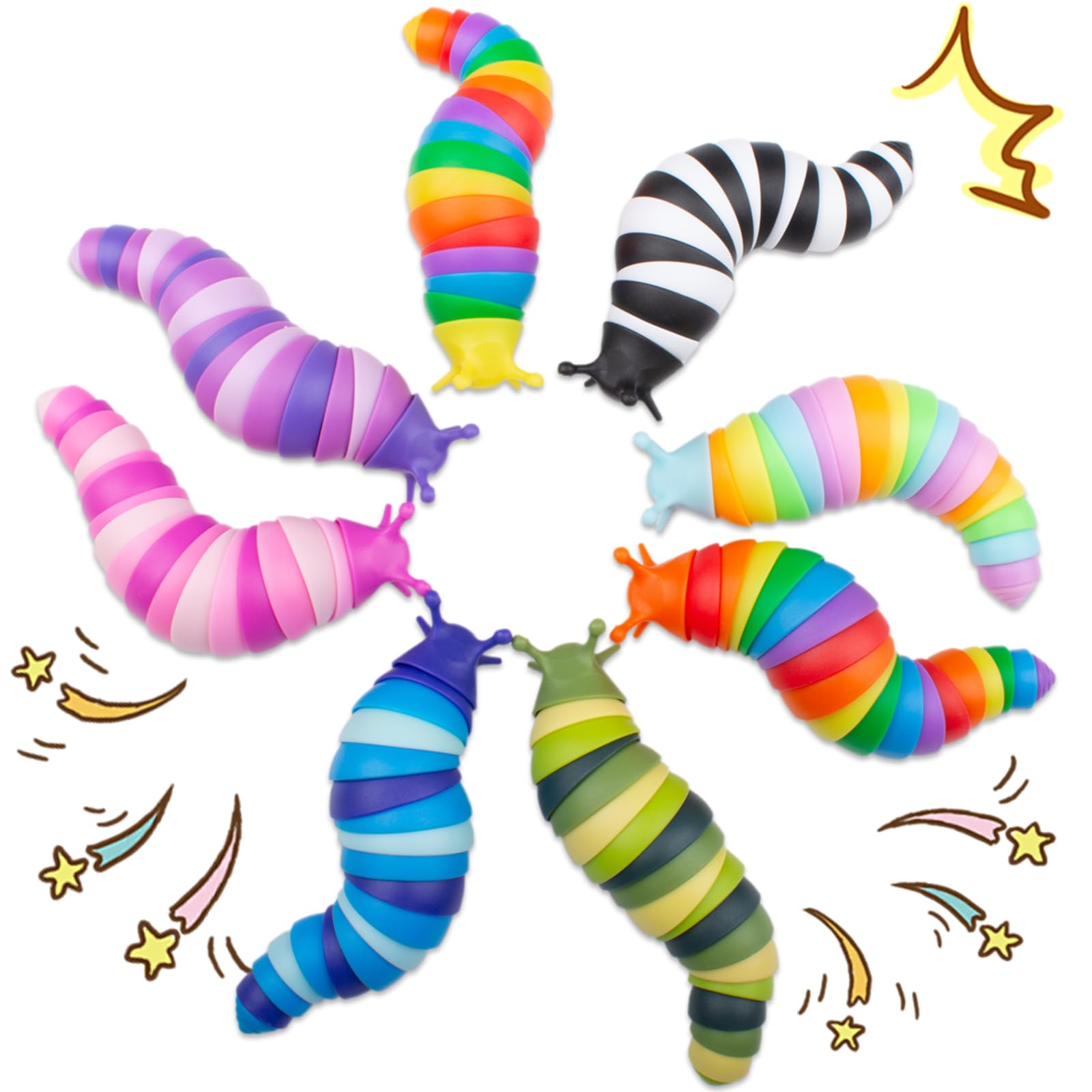 Photo 1 of Cevioce 8 PCS Fidget Toys Slug for Adults Anxiety Sensory Toys for Party Favors Toddler Fidget Toys Age 3-4 ADHD Autism Toys for Anxiety Stress Christmas Stocking Stuffers Gifts for Boys Girls