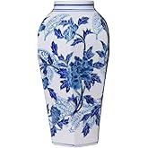 Andaliz Blue and White Porcelain Vase - 14.6" Hand-Painted Chinoiserie Decor, Vintage Ceramic Vase Gift for Home, Wedding & Mother’s Day