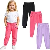HILEELANG Toddler Girls' Jogger Pants 3-Pack Pull on Cotton French Terry Solid Ruffle Pocket SweatPants12M-7Y