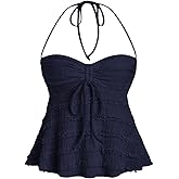 SOLY HUX Women's Peplum Halter Crop Tops Y2K Drawstring Tie Ruched Dressy Casual Spaghetti Strap Cami Top