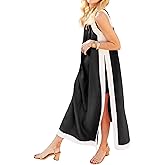 Hooever Women's 2 Piece Sets Boho Color Block Sleeveless Maxi Dress Matching Shorts with Pockets