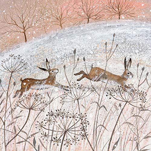 Museums & Galleries Pack of 8 Artistic Christmas Cards (MG-288956-XAE) - Snow Flurry, Hares in the Snow by Renowned Artist Lucy Grossmith 8 Cards of 1 Design