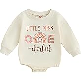 CREAIRY Baby Girl Little Miss Onederful Bubble Romper Sweatshirt Long Sleeve Bodysuit 1st Birthday Outfit Fall Clothes