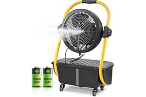 Geek Aire Battery Operated Misting Fan, 30000mAh Detachable Rechargeable Outdoor Floor Fan with 2.9 Gal Water Tank, Waterproof Battery Powered Camping Fan for Patio Travel, Camping Gear Accessories