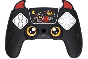 PlayVital Halloween Cute Demon Controller Silicone Case for ps5, Kawaii Controller Cover Gamepad Skin Protector for ps5 with Touch Pad Sticker & Thumb Grip Caps - Black