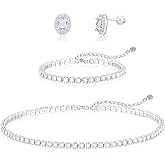 DIBOLA Tennis Necklaces for Women, Silver Jewelry Set Silver Tennis Choker Necklace and Earrings Sets Wedding Jewelry Sets for Bride, Bridal Prom Jewelry Set
