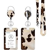 KWSAAHU ID Badge Holder with Lanyard, Detachable Lanyard and Retractable Badge Reel Clip, Vertical ID Protector Bage Clips for Man Woman Nurses Students Teachers Office Workers - Cow Hide