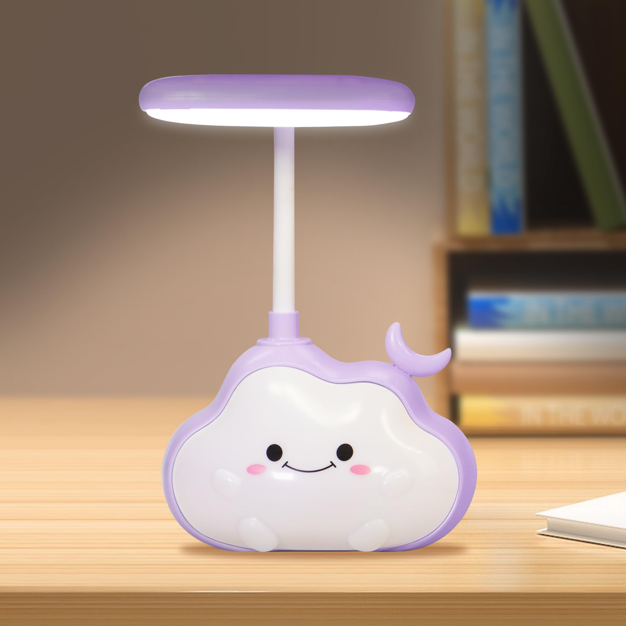 Wetry Kids Night Light Rechargeable Cloud LED Desk Lamp for Children's Bedroom, Baby Nursery Lighting, Multicolour Changing, Rechargeable (Purple Moon) — image 1
