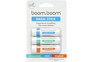 BoomBoom Nasal Stick (3 Pack) | Enhance Breathing + Boost Focus | Breathe Vapor Stick Provides Fresh Cooling Sensation | Aromatherapy Inhaler with Essential Oils + Menthol (Mint, Wintermint, Tropical)
