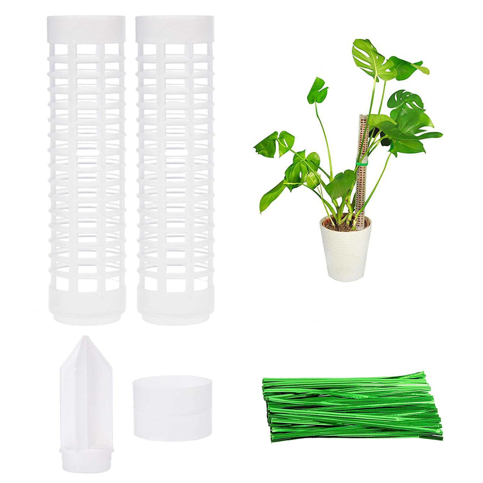 17 cm Moss Rod for Monstera (2 Pieces) Trellis Indoor Plants with 20 Pieces Green Ties Interface Grounding Plug Plants Trellis Plant Support for Climbing Plants