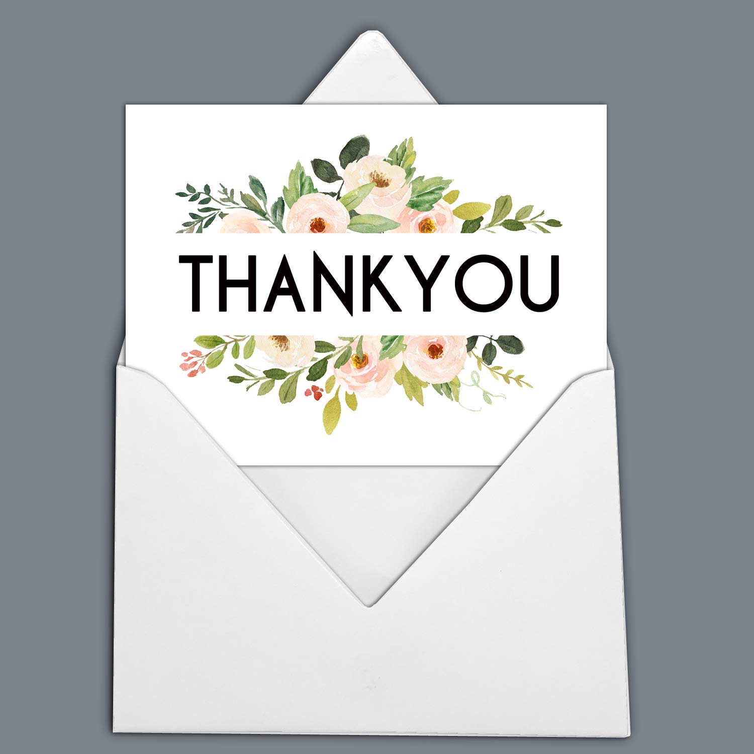 Darling Souvenir White Watercolor Flowers Thank You Card Wedding Thank You Card Greeting Cards With White Envelopes - 36 Pcs