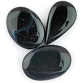 CRYSTALINES 3pcs, Wholesale Natural Black Chalcedony Gemstones, Bulk Flatback Cabochon Stones, Polished Loose Supplies for Jewelry Making, Healing Crystals, Wire Wrapping, Gem Collection
