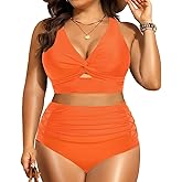 Women's Plus Size Two Piece Swimsuits - High Waisted Bikini Tummy Control Bathing Suits 2025 Twist Knot Swimwear
