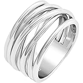 COBI Statement Rings for Women, Croissant Twisted Braided Band & Pave Cubic Zirconia Ring, Open Style, Chunky Dome Ring, Rhodium 18K Gold Plated Stackable Cocktail Rings, Fashion Jewelry, Size 7 8 9