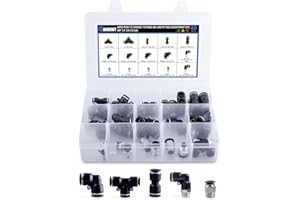 ANRIWT 40PCS Air Line Fitting Kit, NPT Thread Push To Connect Fittings, Nylon Tubing 1/4, 3/8, 1/8, 1/2" Quick Connect, Air Line Fittings assortment kit for Automotive Car or Industrial Workshops