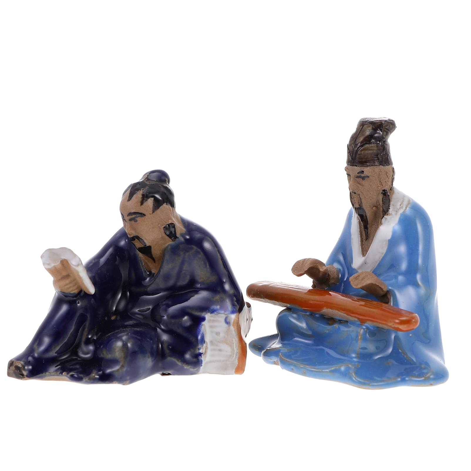 Cabilock 2PCS Miniature Man Figurine，Ceramic Figure for Miniature Zen Garden Decor