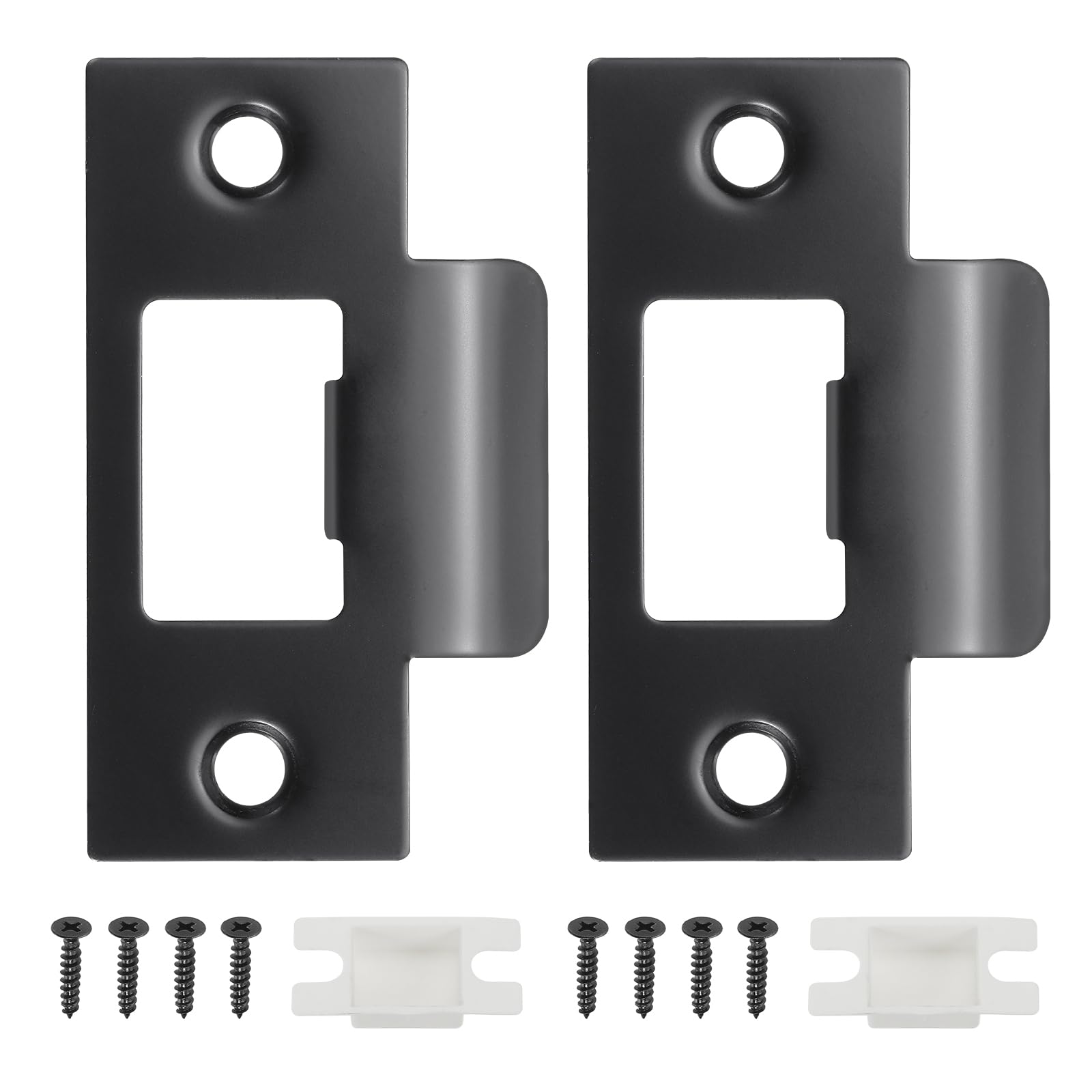Photo 1 of PATIKIL 2-3/4" Door Lock Strike Plate,2 Pcs Stainless T Strike Deadbolt Strike Plate,Door Backplate with Screw for Interior Exterior Door Use(Large Hole), Black