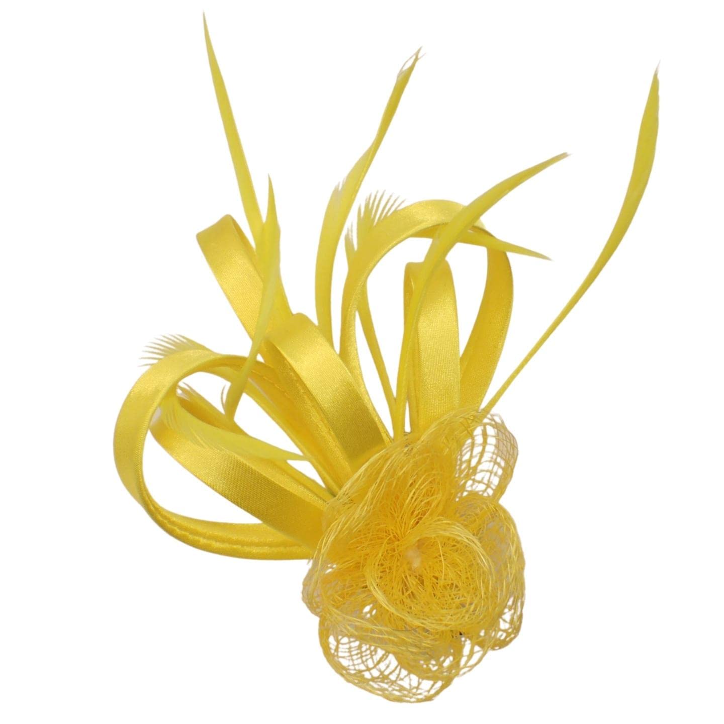 Topkids Accessories Mini Fascinator Hair Clips Small Fascinators Fascinator Flower Hair Clip Wedding Clip Royal Ascot Hat Wedding Corsage On Clip & Brooch Pin For Women, Ladies, Girls (Yellow)