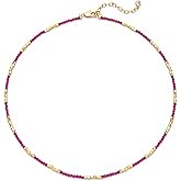 MTMY Beaded Gemstone Choker Necklace for Women, 14K Gold Plated Boho Colorful Natural Stone Bead Chain Necklace Summer Beach Handmade Jewelry