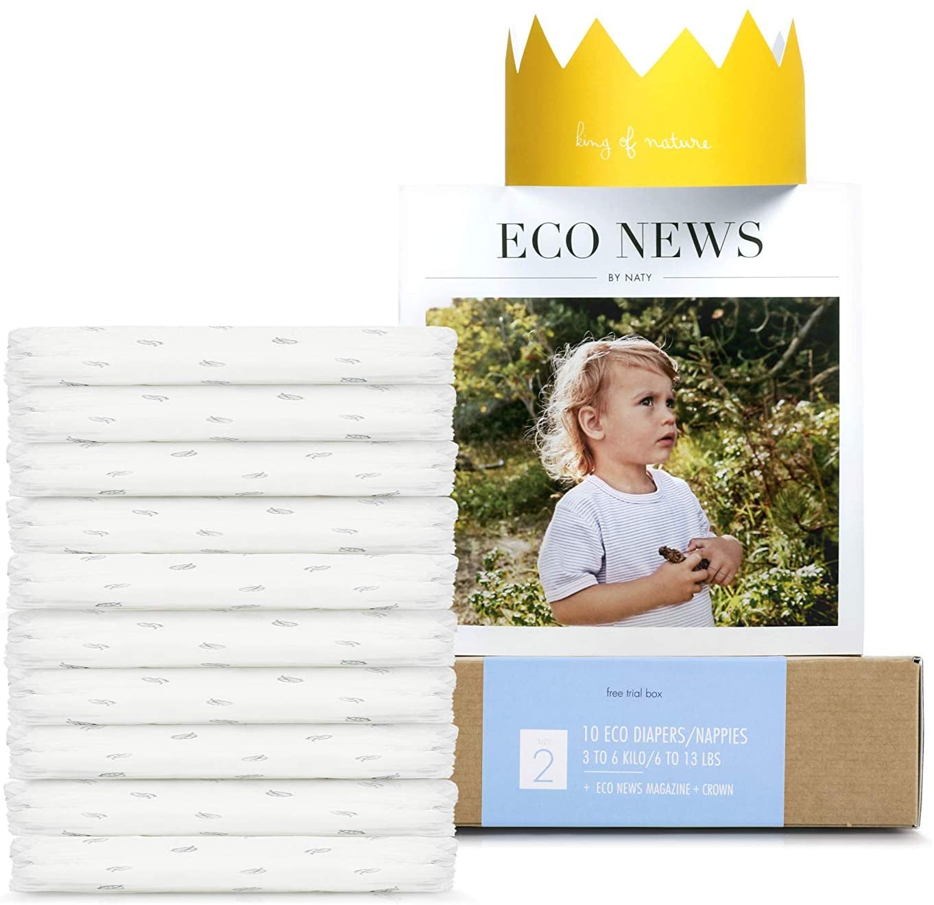 Naty Baby Nappies, Size 2, 10 Ct, Plant-Based with 0% Oil Plastic on Skin, Trial Box