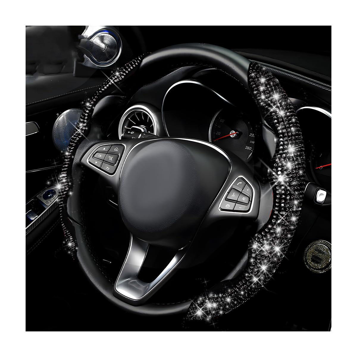 Photo 1 of Yourkar 2 PCS Steering Wheel Cover, 15 Inches Crystal Diamond Bling Cover for Auto Steering Wheels, Safety Non-Slip Universal Fit Sparkly Steering Wheel Cover, Car Accessories (Black)