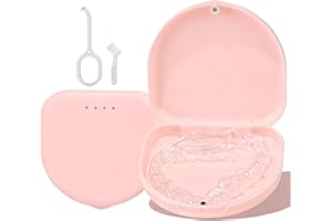HEMILAB Retainer Case, Compatible with Invisalign, Vivera, Slim Aligner Case with Vent Holes, Portable Orthodontic Container with Removal Tool, Brush and Lanyard, Pink